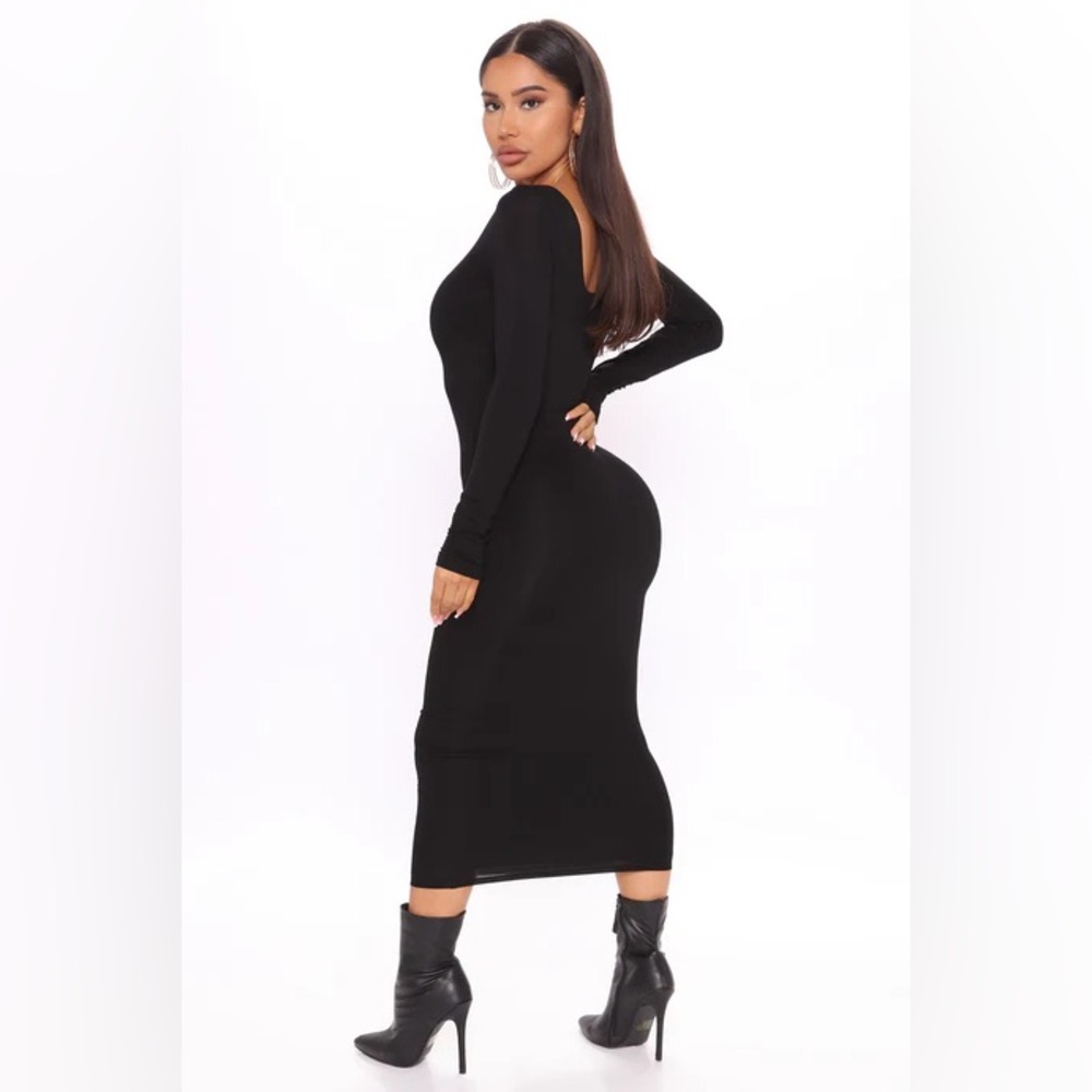 Fashion Nova Your Needs Met Long Sleeve Stretch Midi Dress - Black Size XL NWT - Picture 3 of 8